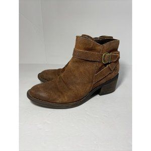 Born ankle boots brown leather side zip accent buckle 7.5